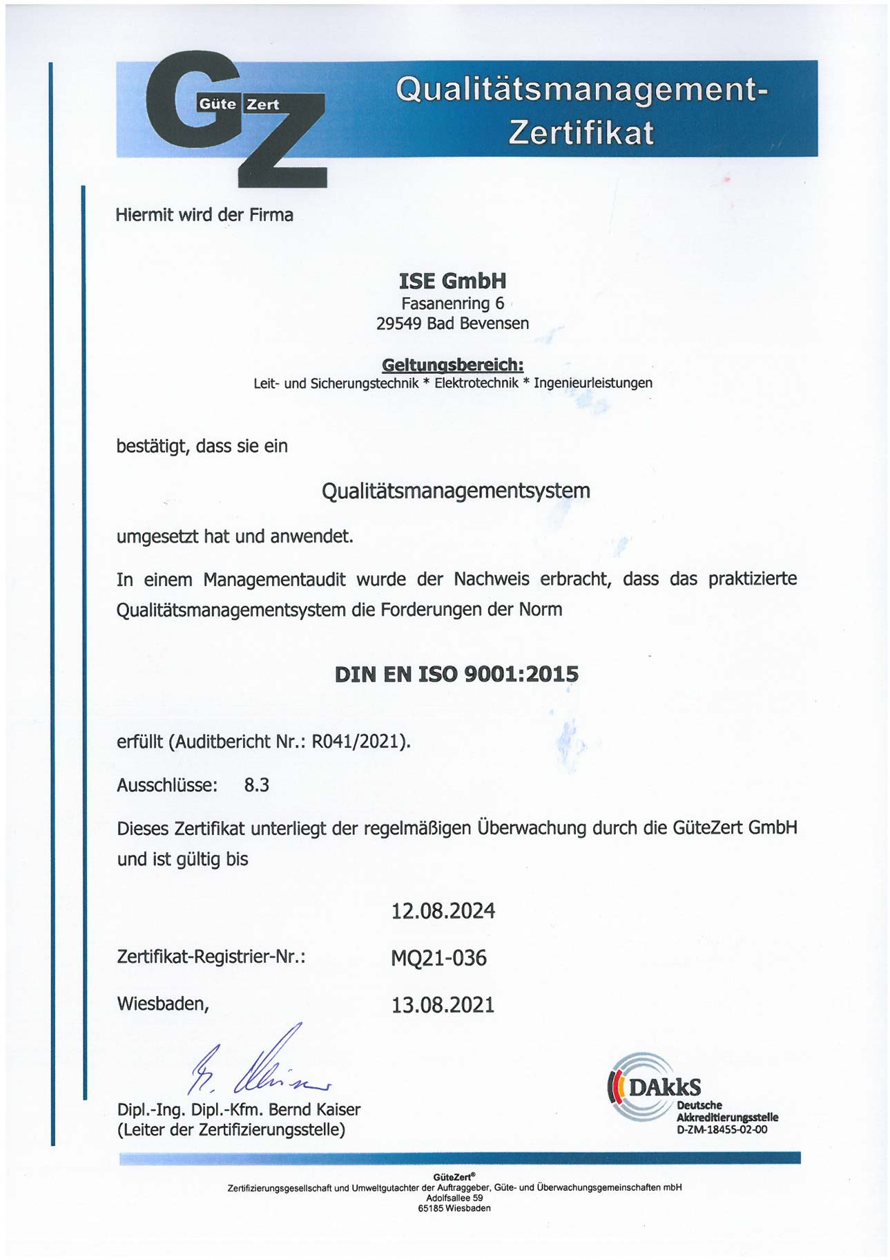 ISE GmbH Zertifikat